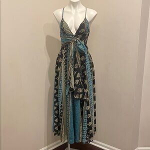 Forever 21 Black & Blue Patterned Wrap Maxi Dress